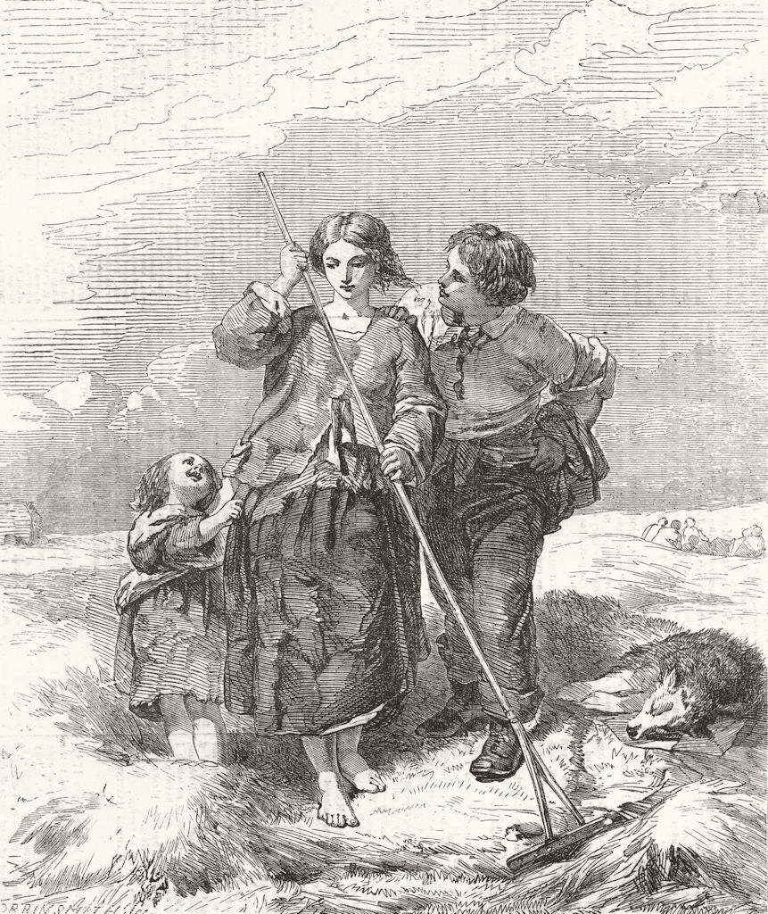 CHILDREN. The Hay-field 1856 old antique vintage print picture